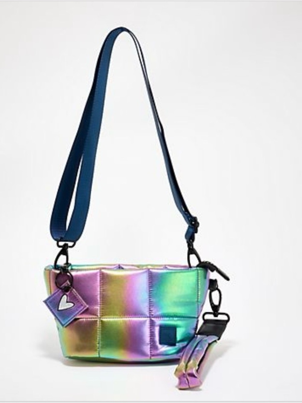 IHKWIP Rainbow Iridescent Quilted Crossbody Bag with Heart Charm